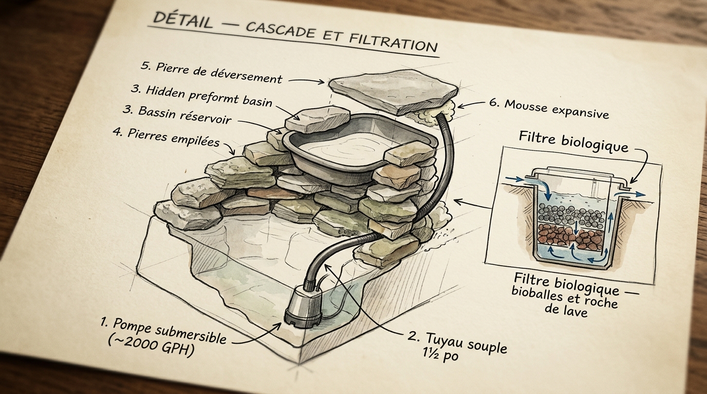 Détail isométrique de la cascade et filtration
